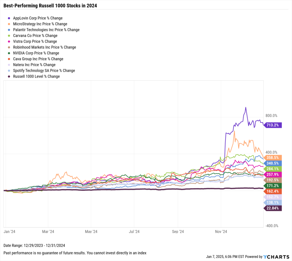 Chart of the best-performing Russell 1000 stocks of 2024