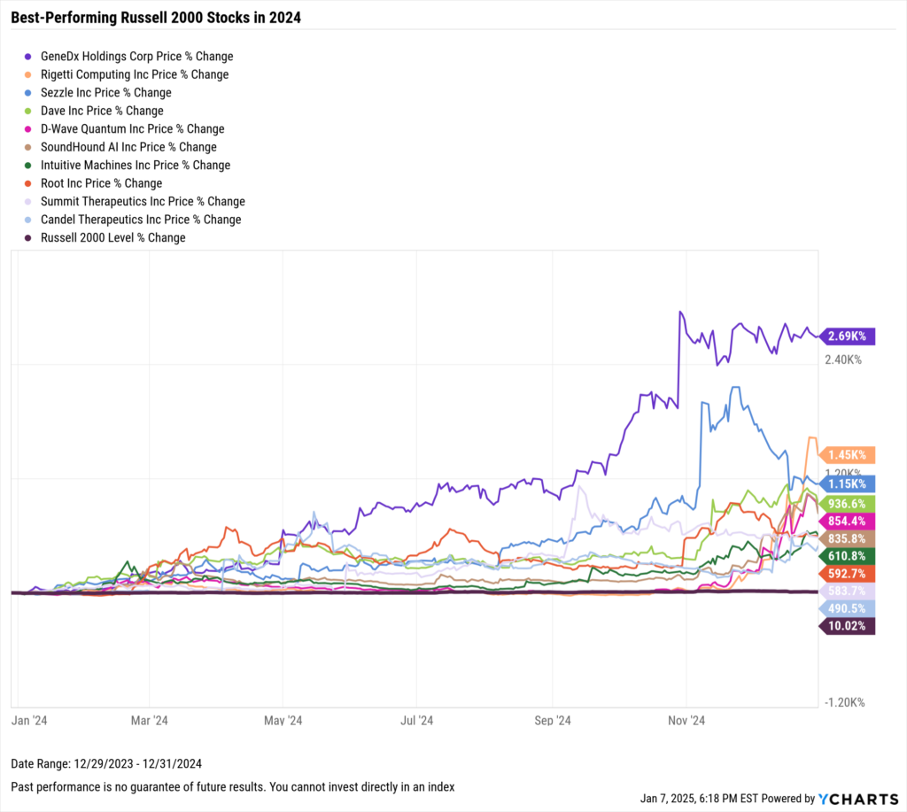 Chart of the best-performing Russell 2000 stocks of 2024