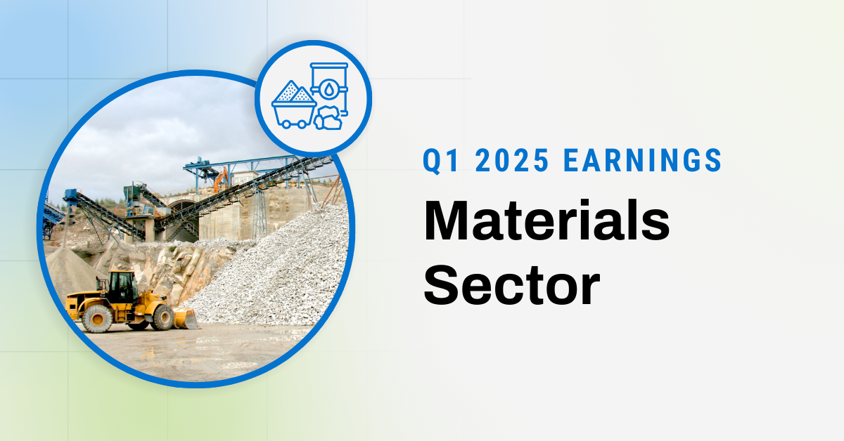 YCharts header blog card for the Q1 2025 Earnings for the Materials Sector.