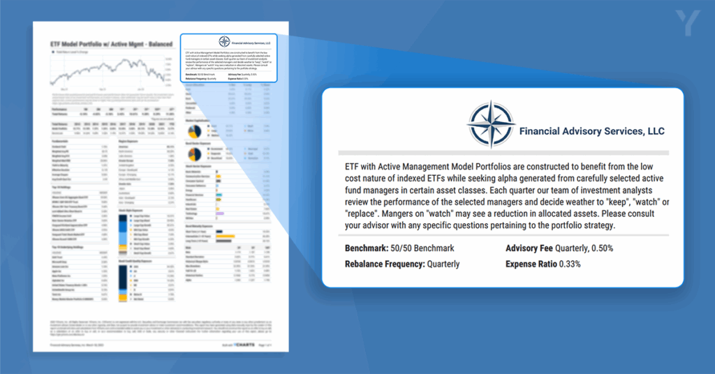 YCharts tearsheet portfolio report showing investment objectives information