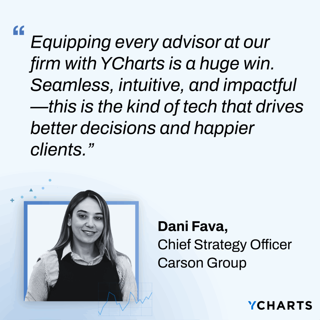 Dani Fava, Chief Strategy Officer at Carson Group, explains how firmwide advisor technology adoption with YCharts drives better decisions, deeper client engagement, and measurable business impact across 150 offices.