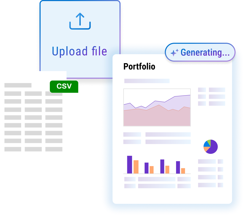 Document Extract mockup showing file upload and portfolio generation